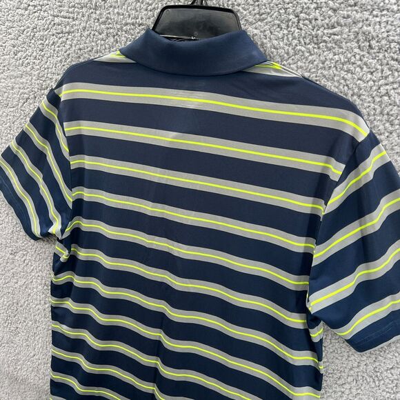 Men UA Under Armour Heatgear Short Sleeve Polo Shirt M Blue/Gray/Yellow Stripe - Picture 7 of 10